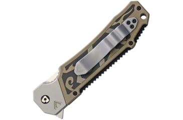 Image of V NIVES Vamp Linerlock Folding Knife, 4.75in Closed, 3.5in Satin 154Cm SS Dagger Blade, Tan G10 Handle With SS Inlay, Pocket Clip, Storage Case., V14GPCS