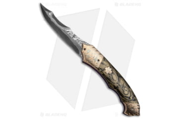 Image of Vallotton Custom Knives Brandon Vallotton Custom Thorn Automatic Folding Knife, 3.25in, Damascus, Clip Point Blade, Mokume, Black/Gold Handle, Black/Gold/Black, 8.125 inch, BHQ-49428