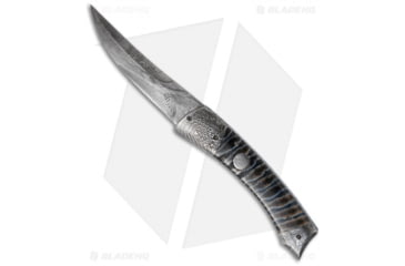 Image of Vallotton Custom Knives Persian w/ Nightmare Automatic Folding Knife, 3.875in, Damascus, Trailing Point Blade, Mammoth, Gray Handle, Gray/Black, 8.875 inch, BHQ-9122