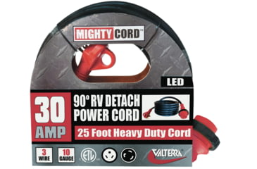 Image of Valterra Mighty Cord 90 deg LED Detachable 30 Amp Power Cord w/ Handle, Red, 25ft, A10-3025ED90