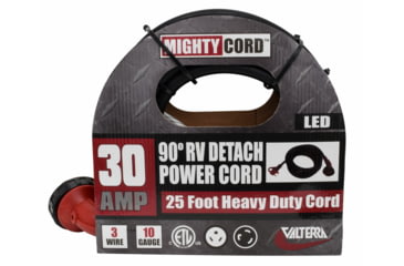 Image of Valterra Mighty Cord 90 deg LED Detachable 30 Amp Power Cord w/ Handle, Red, 25ft, A10-3025ED90