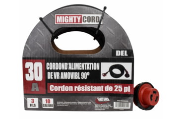Image of Valterra Mighty Cord 90 deg LED Detachable 30 Amp Power Cord w/ Handle, Red, 25ft, A10-3025ED90