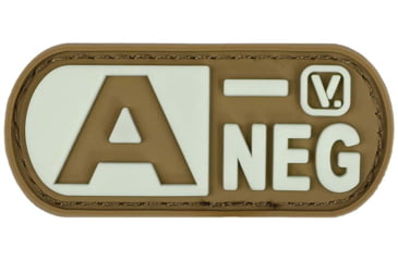 Image of Vanquest Gear Blood Type A- Negative - Glow In The Dark Patch, Coyote Tan, 9ZBLTY-9ANEG-CT-GITD