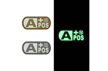 Image of Vanquest Gear Blood Type A Positive - Glow In The Dark Patch, Wolf Gray, 9ZBLTY-9APOS-WG-GITD