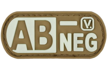 Image of Vanquest Gear Blood Type AB- Negative - Glow In The Dark Patch, Coyote Tan, 9ZBLTY-ABNEG-CT-GITD