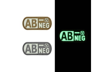 Image of Vanquest Gear Blood Type AB- Negative - Glow In The Dark Patch, Wolf Gray, 9ZBLTY-ABNEG-WG-GITD