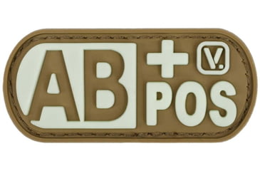 Image of Vanquest Gear Blood Type AB Positive - Glow In The Dark Patch, Coyote Tan, 9ZBLTY-ABPOS-CT-GITD