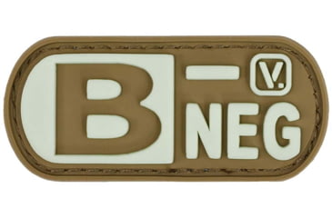Image of Vanquest Gear Blood Type B- Negative - Glow In The Dark Patch, Coyote Tan, 9ZBLTY-9BNEG-CT-GITD