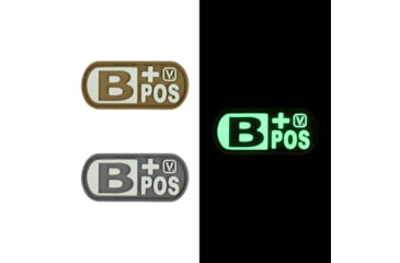 Image of Vanquest Gear Blood Type B Positive - Glow In The Dark Patch, Wolf Gray, 9ZBLTY-9BPOS-WG-GITD