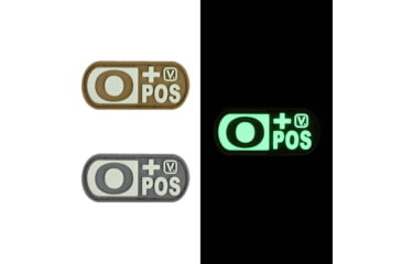 Image of Vanquest Gear Blood Type O Positive - Glow In The Dark Patch, Wolf Gray, 9ZBLTY-9OPOS-WG-GITD