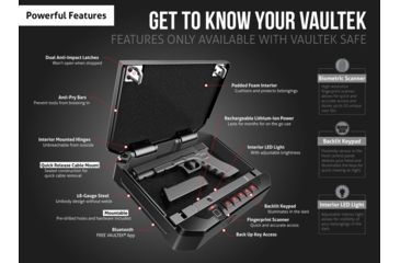 Image of Vaultek Safe VT10i Biometric Bluetooth Smart Safe w/ Auto-Open Lid, Rechargeable Battery, Black, VT10i-BK