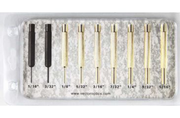 Image of Vector Optics Gun Smith Punch Tool Kit, 9 Pieces, Brass/ Stainless Steel, Black/Brass, SCOT-46