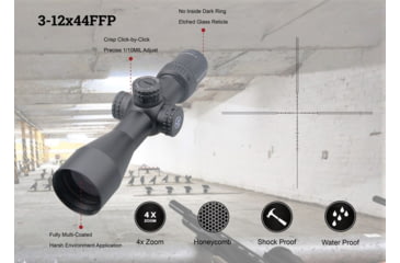 Image of Vector Optics Veyron Rifle Scope, 3-12x44mm, Second Focal Plane, 30mm Tube, MPR-4 Non-Illuminated Reticle, 6061-T6, Black, SCOM-24