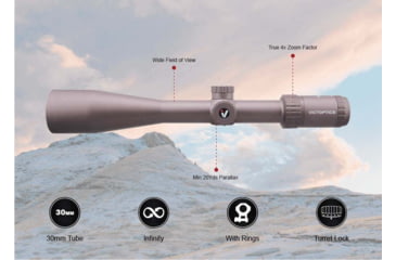 Image of EDEMO Vector Optics Victoptics S4 Rifle Scope, 6-24x50mm, 30mm Tube, FFP, VIS-FMIL Etched Glass Reticle, Coyote FDE, Black, OPSL27, EDEMO2