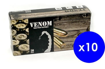 Image of Venom 9mm Luger 115 Grain Full Metal Jacket Brass Cased Centerfire Pistol Ammo, 500 Rounds, Venom9mm115-KIT1