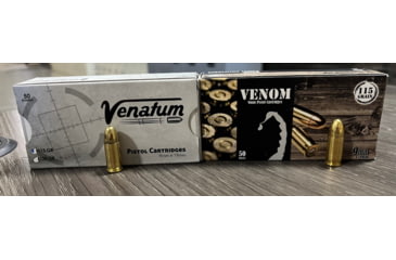 Image of Venom 9mm Luger 115 Grain Full Metal Jacket Brass Cased Centerfire Pistol Ammo, 50 Rounds, Venom9mm115