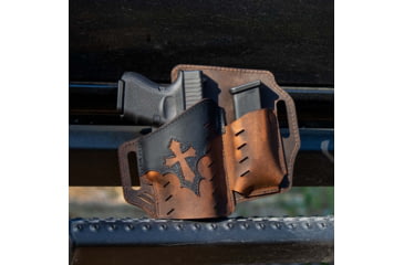 Image of Versacarry Guardian Holster - Arc Angel Design - OWB - Mag Pouch - Brown Base/Black Patch - Size 1 - Left Hand, UGMA1BRNL