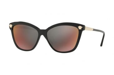 Image of Versace VE4313 Sunglasses GB1/W6-57 - Black Frame, Dark Grey Mirror Red Lenses