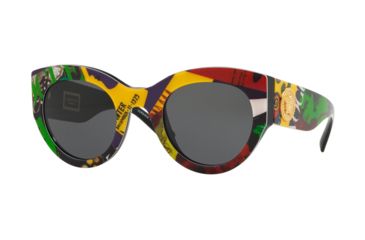 Image of Versace VE4353A Sunglasses 528587-51 - Print Vogue/Black Frame, Grey Lenses