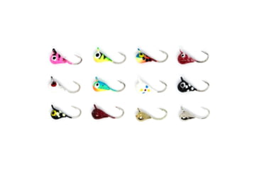 Image of Vexan 12-Pack Tungsten Ice Fishing Jigs, Pink/Yellow/White/Blue/Wonderbread/Black/Red/Gold/, 0.8g, 3mm, GLOWMC3MM