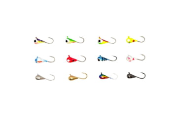 Image of Vexan 12-Pack Tungsten Ice Fishing Jigs, Purple/Green/Yellow/White/Pink/Blue/Gold/Silver Gl, 0.8g, 3mm, GlowMC16HK
