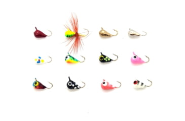 Image of Vexan 12-Pack Tungsten Ice Fishing Jigs, Red/Yellow/Gold/Silver/Wonderbread/Green/Black/Pin, 1.1g, 4mm, Fab 14pk GLTung Jigs