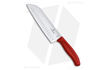 Image of Victorinox Swiss Classic Santoku Kitchen Knives, 6.70in, Stainless Steel, Sheepsfoot Blade, Polymer Red Handle, Steel/Red, 11.70in, BHQ-205601