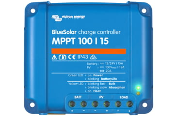 Image of Victron Energy BlueSolar MPPT Charge Controller, 100V, 15 amps, Blue, SCC010015200R
