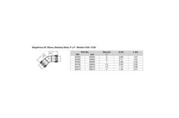 Image of Viega MegaPress 1in 45 degrees Stainless Steel 304 Elbow - Double Press Connection - Smart Connect Technology, 95065