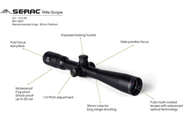 Image of Viridian 9810007 Serac Scope 3.5-10x 40mm Obj 32 Ft @ 100 Yds FOV 30mm Tube Blac 981-0007