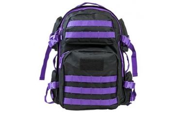 Image of Vism 2911 Series Tactical Backpack with Ballistic Soft Panel-Rectangle Cut 10in X12in, Black w/Purple Trim BSCBPR2911-A