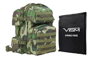 Image of Vism 2911 Series Tactical Backpack with Ballistic Soft Panel-Rectangle Cut 10in X12in, Woodland Camo BSCBWC2911-A