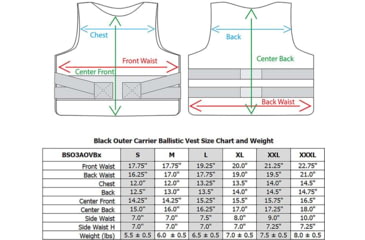 Image of VISM Black Outer Carrier Vest w/Four Level IIIA Ballistic panels, Small, Black, BSO3AVBS