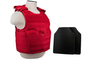 Image of VISM Expert Plate Carrier Vest w/Two 10X12 LVL IIIA Shooters Cut Hard Ballistic Plates, Med - 2XL, Red, BUCCVPCVX2963R-A