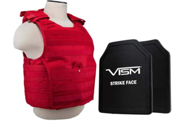 Image of VISM Expert Plate Carrier Vest w/Two 11X14 LVL III+ Shooters Cut Hard Ballistic Plates, Med - 2XL, Red, BPLCVPCVX2963R-A