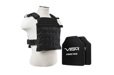 Image of Vism Fast Plate Carrier w/2 10x12in Level III and PE Shooters Cut Hard Ballistic Plates, Black BPCVPCF2995B-A