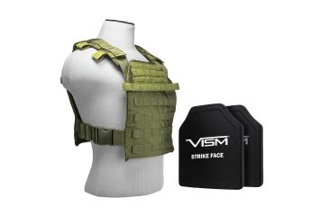 Image of Vism Fast Plate Carrier w/2 10x12in Level III and PE Shooters Cut Hard Ballistic Plates, Green BPCVPCF2995G-A