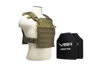 Image of Vism Fast Plate Carrier w/2 10x12in Level III and PE Shooters Cut Hard Ballistic Plates, Tan BPCVPCF2995T-A