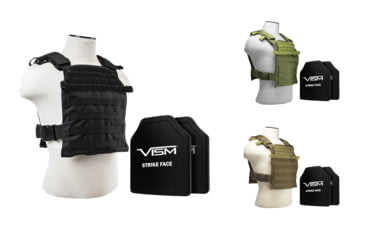 Image of Vism Fast Plate Carrier w/2 10x12in Level III and PE Shooters Cut Hard Ballistic Plates, Black, Green, Tan