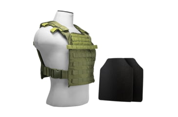 Image of VISM Large Fast Plate Carrier w/UHMWPE Curved 11x14'' Level IIIA Shooters Cut 2X Hard Ballistic Plates, Green, BUCLCVPCFL2995G-A