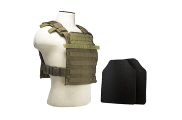 Image of VISM Large Fast Plate Carrier w/UHMWPE Curved 11x14'' Level IIIA Shooters Cut 2X Hard Ballistic Plates, Tan, BUCLCVPCFL2995T-A