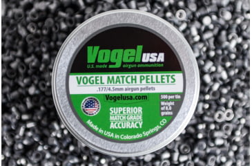 Image of Vogel LG Match .177 Cal Pellets, .53 Gram, Green Tin, 4.50 Head, 500 count, Silver, .177 wadcutter green tin-45