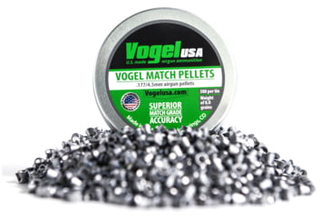 Image of Vogel LG Match .177 Cal Pellets, .53 Gram, Green Tin, 4.50 Head, 500 count, Silver, .177 wadcutter green tin-45