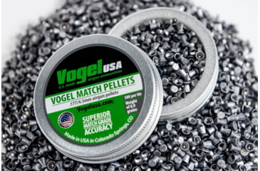 Image of Vogel LG Match .177 Cal Pellets, .53 Gram, Green Tin, 4.50 Head, 500 count, Silver, .177 wadcutter green tin-45