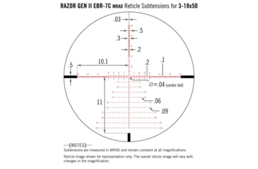 Image of Vortex Razor HD Gen II 3-18x50mm Rifle Scope, 34mm Tube, First Focal Plane, Stealth Shadow, Anodized, Red EBR-7C MRAD Reticle, Mil Rad Adjustment, Multi, RZR-31805