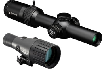 Image of Vortex Strike Eagle 1-6x24mm Rifle Scope, 30mm Tube, Second Focal Plane, Black, Red AR-BDC3 Reticle and TRYBE Optics Enhancer Rifle Scope Magnification Quadrupler
