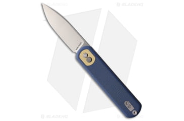 Image of Vosteed Corgi Treklock Folding Knife, 2.98in, Sandvik 14C28N, Drop Point Blade, Micarta Blue Handle, Steel/Blue, 7.17in, BHQ-199668