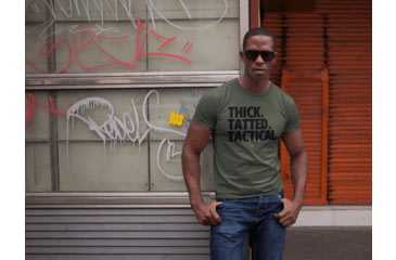 Image of Vulcan Arms THICK. TATTED.TACTICAL. T-SHIRT 9AB0C4E9, military green, xs, APQ-5147151S5A1