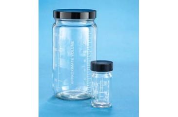 Image of VWR AC Medium Round Bottles, Clear, Wide Mouth, Graduated VW5811670C26 Bulk Packs With Unattached Caps In Bags