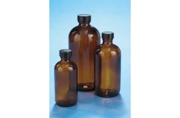 Image of VWR Boston Round Bottles, Amber, Narrow Mouth VW5120422C26 Bulk Packs With Unattached Caps In Bags